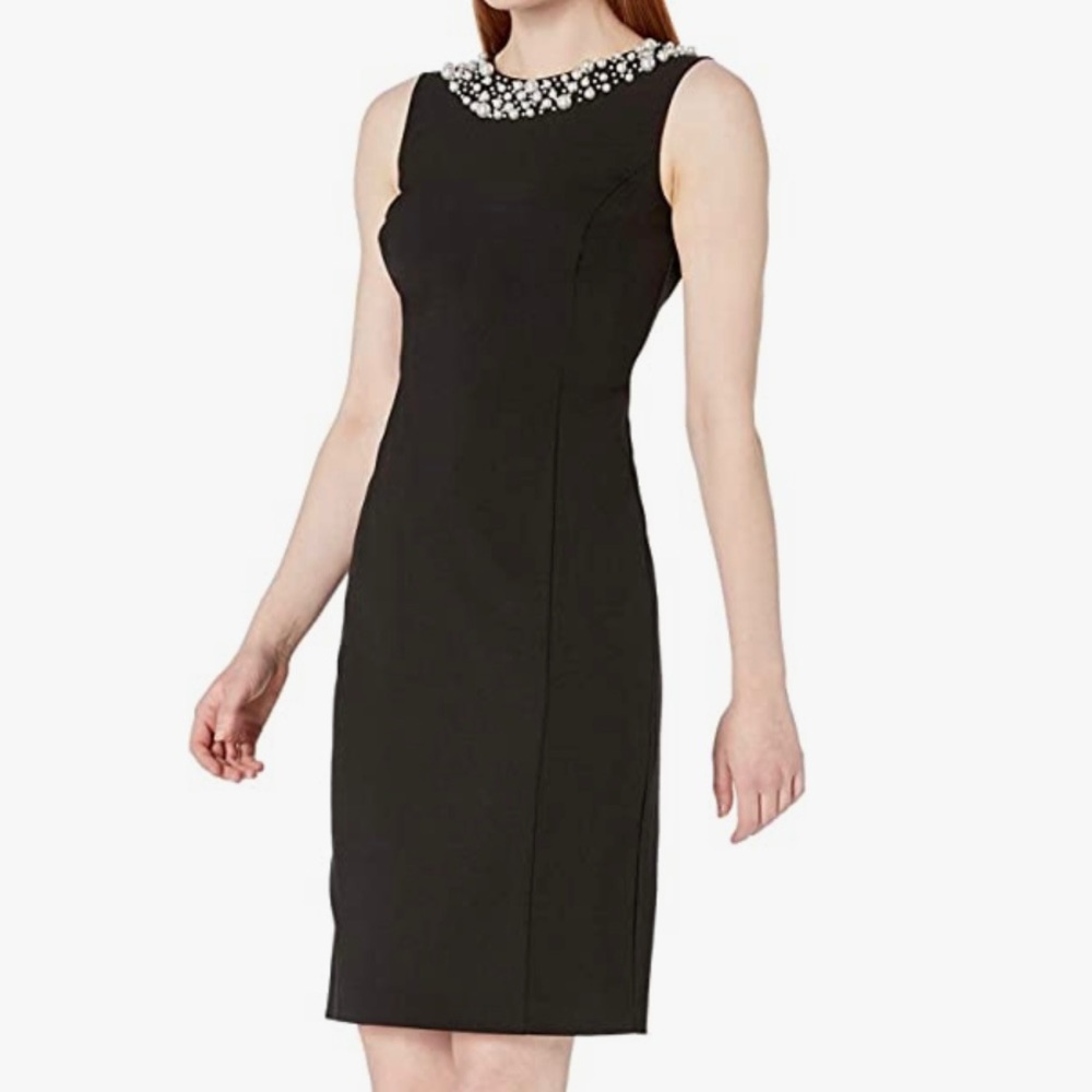 Calvin Klein | Gray Sheath Dress with Pearl Details | Size OP (NWOT)